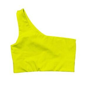 Girlfriend Collective Bianca One-Shouldered Bra in Acid Yellow Green Size Small
